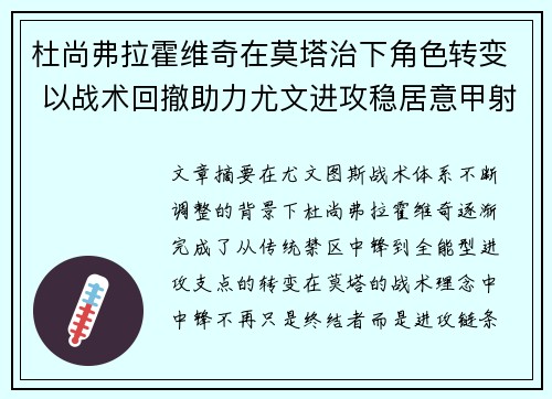 杜尚弗拉霍维奇在莫塔治下角色转变 以战术回撤助力尤文进攻稳居意甲射手榜前列